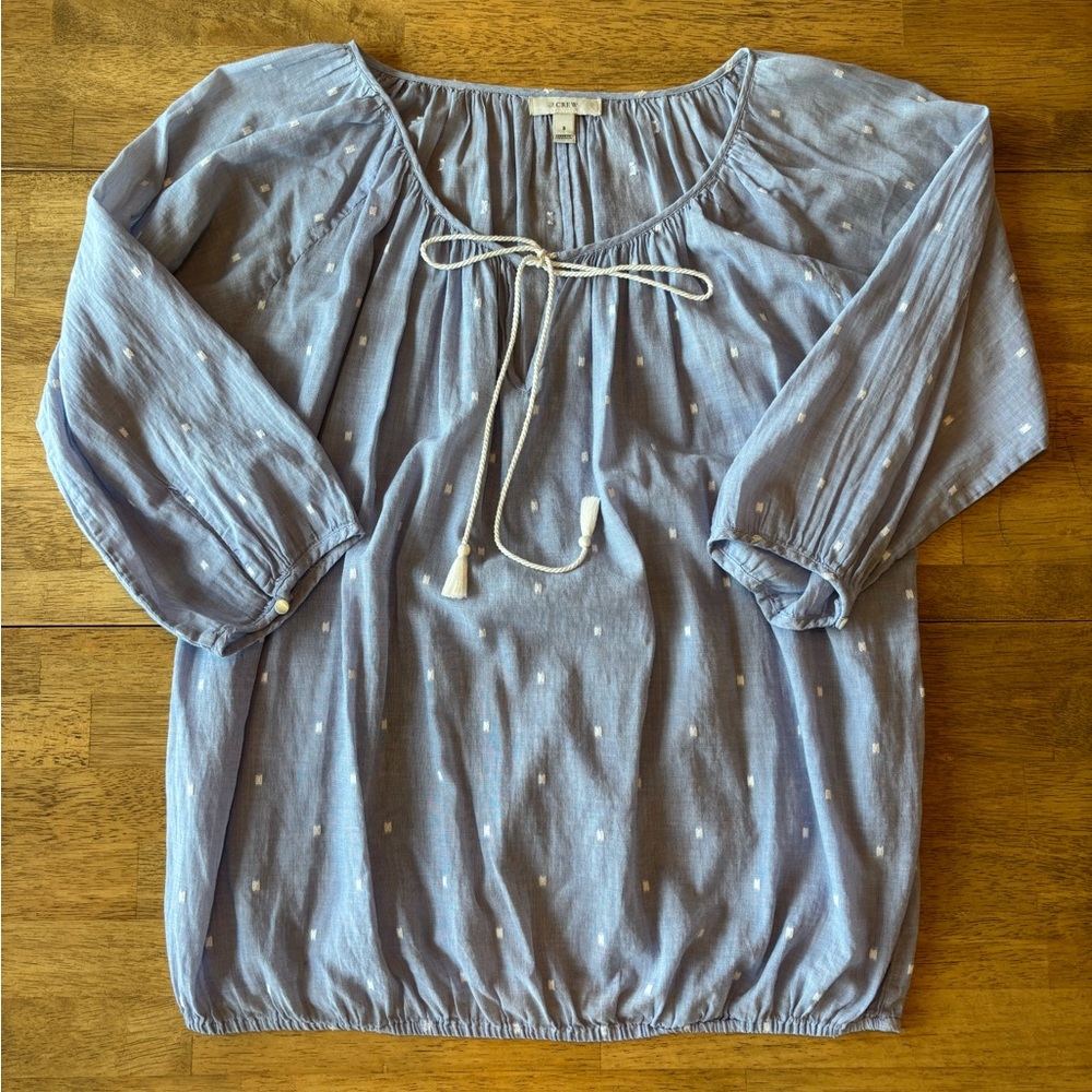 J. Crew Sky Blue Blouse with Ivory Dots